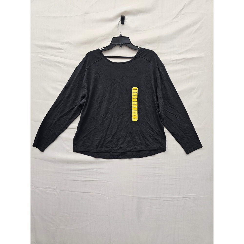 Member's Mark Womens Crew Neck Long Sleeve Active Tee Black Cotton Blend Size M